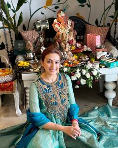 Indian Designer Gown Collection Soft <b>Gold</b> Crush Silk <b>Fabrics</b> With Embroidery & <b>Sequins</b> Work Fancy Lace Latkan For Women Wear - Product Image 3