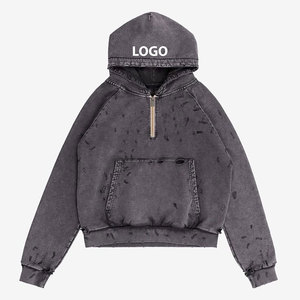 Sweat à capuche en tissu éponge uni avec broderie de logo personnalisée sur le devant, coupe classique, délavé à l'acide, délavé, 100% coton, hiver, homme - Product Image 3