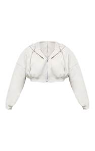 Sudadera con capucha recortada frontal con cremallera y hombros caídos de avena con forma personalizada de primera calidad para mujer - Product Image 3