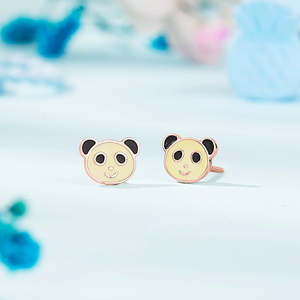 Boucles d'oreilles clous en or Panda Pop pour enfants avec zircon, perle et diamant - Bijoux de fête adorables pour enfants - Product Image 5
