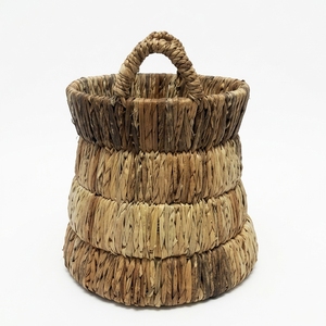 Natural Hand Woven Banana Bark <b>Storage</b> <b>Basket</b> Tiered <b>Stacked</b> Ring Arch Handle Pot Planter Room Setup Decor Pure Art Design Craft - Product Image 1