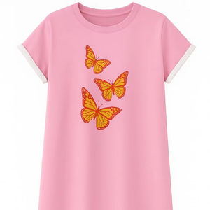Ladies 100% Cotton Terry Fabric Long T-Shirt with Butterfly Print Knitted Tops for All Seasons-FOB Wholesale From Bangladesh - Product Image 1