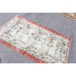 Tapis turc vintage 3,8x6,5 pi (115x198 cm), tapis en laine rouge patchwork - Product Image 4
