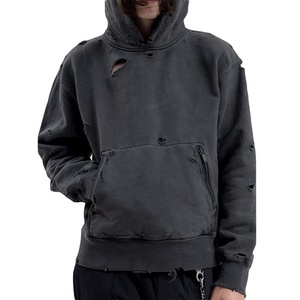 Conjunto de Sudadera Corta Térmica Unisex de Estilo Urbano, Corte Cuadrado, Lavado Ácido Decolorado al Sol, 100% Algodón Bordado para Hombre, Invierno, Liso - Product Image 3