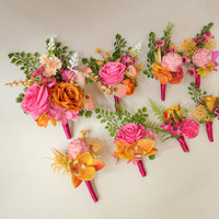 Décorations florales pour mariages, événements d'entreprise, fêtes, boutonnières, corsages de poignet, décorations florales pour verres à vin, faites à la main, Saint-Valentin, fuchsia, corail