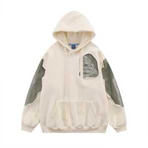 Sudadera con Capucha Unisex de Algodón Pesado con Efecto Desgastado, Parche Bordado, Lavado Ácido, Ajuste Regular, Teñido Liso, 100% Algodón Felpa para Invierno - Product Image 2