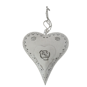 Venta al por mayor a granel Juego de 2 bandejas en forma de corazón de metal de tamaño mediano Bandeja de servicio de diseñador de lavado blanco hecha a mano personalizada - Product Image 6