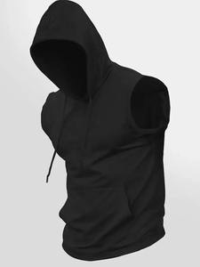 Custom Men's <b>Sleeveless</b> <b>Hoodie</b> Streetwear Style Pullover with Logo Print 100% Cotton for Gym Sports - Product Image 6