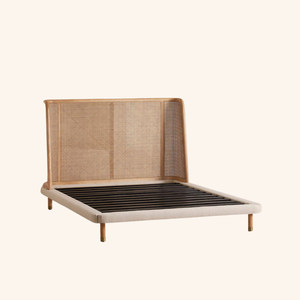 Serena Solid Wood Woven Bed with Soft Bed Design and Woven Rattan <b>Headboard</b> Modern Minimalist Nordic Platform Bed - Product Image 5