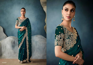 Saree modeste en soie de qualité supérieure avec dentelle lourde de diamant et blouse de travail lourde de broderie parfaite pour toutes les occasions - Product Image 6