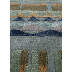 Alfombra Rectangular Azul Confeti Geométrica de Lana y Viscosa Hecha a Mano para el Hogar, Pasillo, Dormitorio o Junto a la Cama - Modelo Tra-14901 - Product Image 3