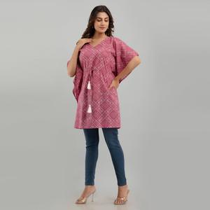Vestido Kaftan de Seda Banarasi Morado con Estampado Bandhani Hecho a Mano, Material Georgette, Estilo Pakistaní, Modelo Lehenga Suave (SHKUP1234) - Product Image 4