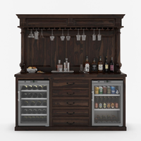 Meuble bar fixe en teck massif style antique avec étagères en fer et verre pour la présentation de spiritueux à domicile