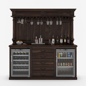 Mueble de Madera de Java, Madera de Teca Maciza, Mueble Bar Antiguo para Vinos, Estante de Hierro y Vidrio, Mini Nevera, Almacenamiento de Licores para el Hogar, Exhibición - Product Image 2
