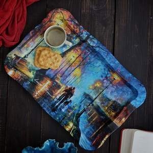 Bandeja de Metal Rectangular elegante de 238x358mm con borde ondulado Afremov plato de servir estilo Venecia con Material de nácar - Product Image 5