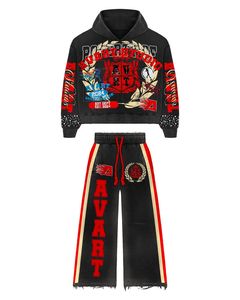 Ensemble de survêtement d'hiver unisexe de qualité supérieure, taille plus, matière respirante, pantalon personnalisé avec strass, vêtements graphiques de créateur - Product Image 3