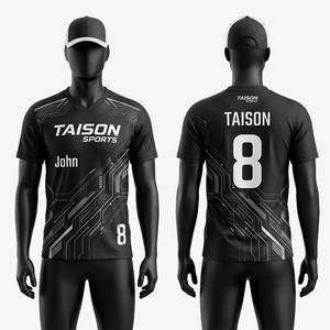 เสื้อวอลเลย์บอลชาย 190 GSM ผ้าโพลีเอสเตอร์พรีเมียมสีดำเทา ลายกราฟิก ชุดกีฬา ซับลิเมชั่น สกรีนโลโก้ตามสั่ง - Product Image 1