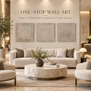 Tableau mural moderne fait main sur toile, géométrique, en relief, abstrait, minimaliste, beige texturé, pour salon et intérieur d'hôtel - Product Image 1