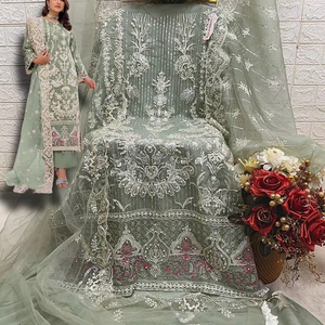 Vêtements indiens et pakistanais Winter Grace Shalwar Kameez avec filet brodé Dupatta Organza Pearl Work Santoon Inner - Product Image 1