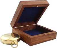 Boussole Faizacraft avec boîte en bois massif nautique Vintage Brass Ship Navigate Device Collection de cadeaux nautiques