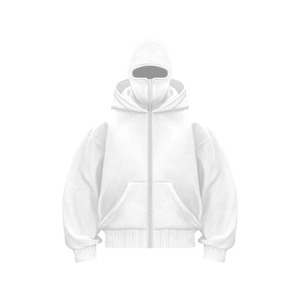 Vintage Street Double Hat Design Sudadera de gran tamaño para hombre Casual Loose Gothic Punk Zipper Chaquetas con capucha - Product Image 2