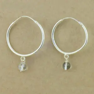 Boucles d'oreilles créoles en argent 925 pour femmes, or blanc 18 carats, pierres précieuses pendantes pour mariage, fête, cadeau, diamant, onyx, perle, rubis, géométrique - Product Image 1