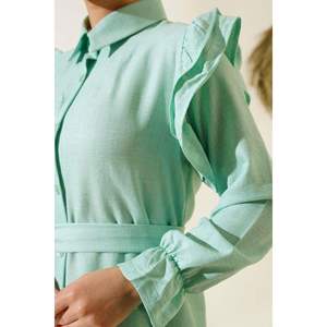 Robe en lin à volants aux épaules Menthe - Product Image 2