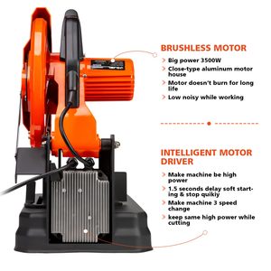 Sierra de Corte en Frío Eléctrica de 14 Pulgadas y 3500 W, con 66 Dientes, Hoja para Metal Ferroso, Ajustable a 45 Grados para un Corte Eficiente del Metal - Product Image 2