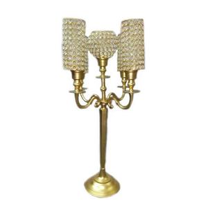 Candélabre élégant à 5 bras en aluminium avec boules de cristal, design moderne, attrayant centre de table et décoration de table pour mariage - Product Image 1