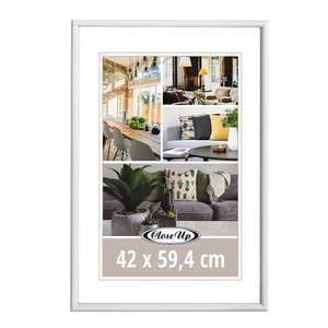 Simple Silver Picture <b>Frame</b> Double Sided Custom Size 42 X 59.4 cm DIN A2 Plastic <b>White</b> with Wood and Metal Material - Product Image 1