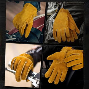 Guantes de carreras de dedo completo de piel de vaca para hombre, guantes de cuero de motocicleta transpirables cálidos para invierno, pantalla táctil, Material de piel de vaca - Product Image 2