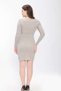 Mode moderne à manches longues col en V moulante Mini robe femmes gris foncé Spandex Slim Fit pour la fête Clubwear - Product Image 3