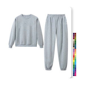 Venta caliente invierno sólido cuello redondo mujeres 100% algodón deporte chándal 2 piezas deporte desgaste conjunto - Product Image 2