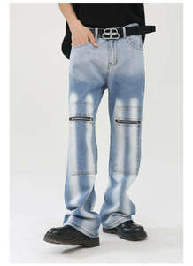Pantalones vaqueros de cintura alta de calidad personalizada, pantalones vaqueros holgados de algodón con etiqueta de mezclilla media, pantalones vaqueros desgastados de lavado de calle para hombre - Product Image 3