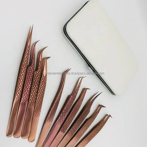 แหนบต่อขนตาแบบมืออาชีพ สีโรสโกลด์ ทำจากสแตนเลส ปลายไฟเบอร์สำหรับต่อขนตาแบบวอลุ่ม พลาสมา พร้อมโลโก้สั่งทำ - Product Image 2