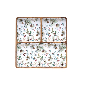 Élégant plateau de service rond rouge festif avec motif floral blanc et poignées dorées pour friandises et décorations de vacances - Product Image 3