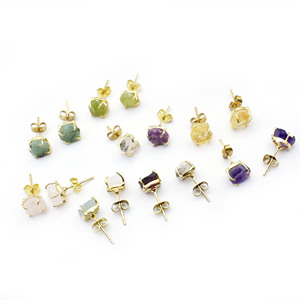 Boucles d'oreilles à tige en grenat brut 8-10mm pierres précieuses plaqué or bijoux faits à la main en vrac pour femmes boucle d'oreille en grenat naturel pour cadeau - Product Image 4