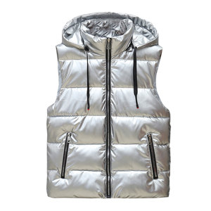 Argent brillant hiver solide extérieur hommes matelassé bouffant vers le bas Gilet gilet Streetwear chaud bouffant gilet pour hommes - Product Image 1
