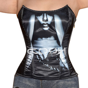 Corset graphique en satin noir de qualité supérieure - Product Image 1