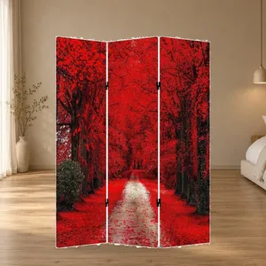 Pantalla Plegable de Lona de Doble Cara con Diseño de Bosque de Hojas Rojas - Product Image 2