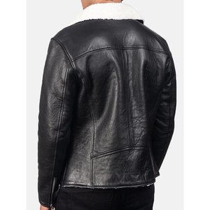 Chaqueta de Cuero Negra Personalizada para Hombre con Forro de Piel Sintética Blanca, Logotipo Personalizado al por Mayor, Bordado, Chaqueta de Talla Grande para Hombre - Product Image 2