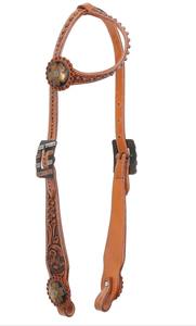 Conjunto de Brida y Pechera de Cuero_Envejecido (Aspecto Oxidado) con adornos de conchos con centros de flores de cobre, que aporta un toque cálido y vintage - Product Image 5