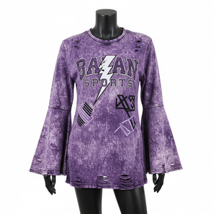 Camiseta de Algodón Jersey con Lavado Ácido Premium para Mujer, GSM Suave y Transpirable, Morada, Manga Larga, Logotipo Personalizado con Serigrafía - Product Image 1