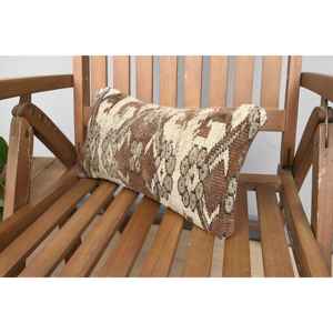 Almohada de lana de retazos Ikat Vintage Beige, almohada decorativa de 8x16 pulgadas con técnica tejida y estilo acolchado para sofás - Product Image 3