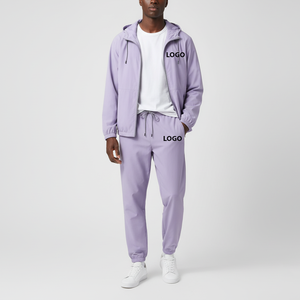 Haute qualité Hip Hop Style couleur unie Baggy fermeture éclair hommes sweats à capuche et pantalons de survêtement deux pièces léger 100% Nylon survêtement - Product Image 1