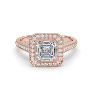 Bague Asscher sertie de diamants, avec halo simple et serti sur l'épaule, 0,85 ct de diamant de laboratoire en platine, pour mariage et fiançailles - Product Image 2