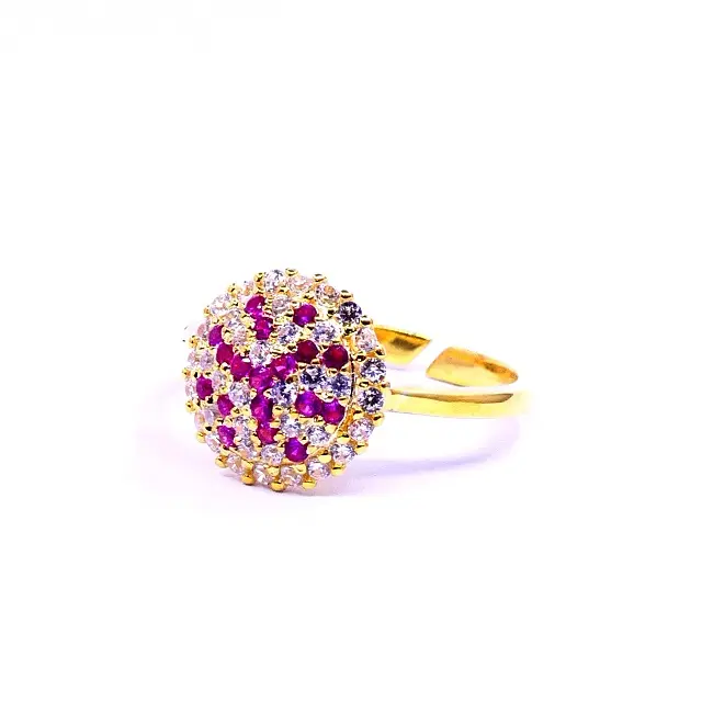 Gold Plated 925 Sterling Silver White Cubic Zirconia and Ruby Ring With Low MOQ & Price