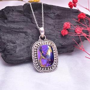 Colgante de piedras preciosas de tendencia púrpura turquesa 925 colgante de joyería fina de plata esterlina con sello 925 joyería colgante de plata - Product Image 2