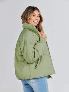 Veste courte en jean rembourrée pour femme, vert clair, automne, hiver, chaude, bouton unique, vêtement d'extérieur, doudoune épaisse, décontractée, temps froid - Product Image 2