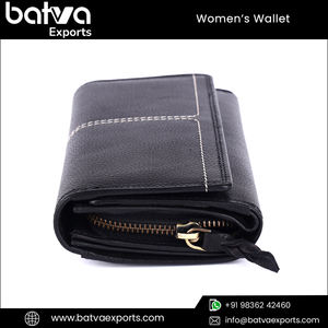 Meilleure qualité en cuir véritable femmes Style Vintage court portefeuille fournisseur indien longue fermeture à glissière RFID Protection Polyester - Product Image 5